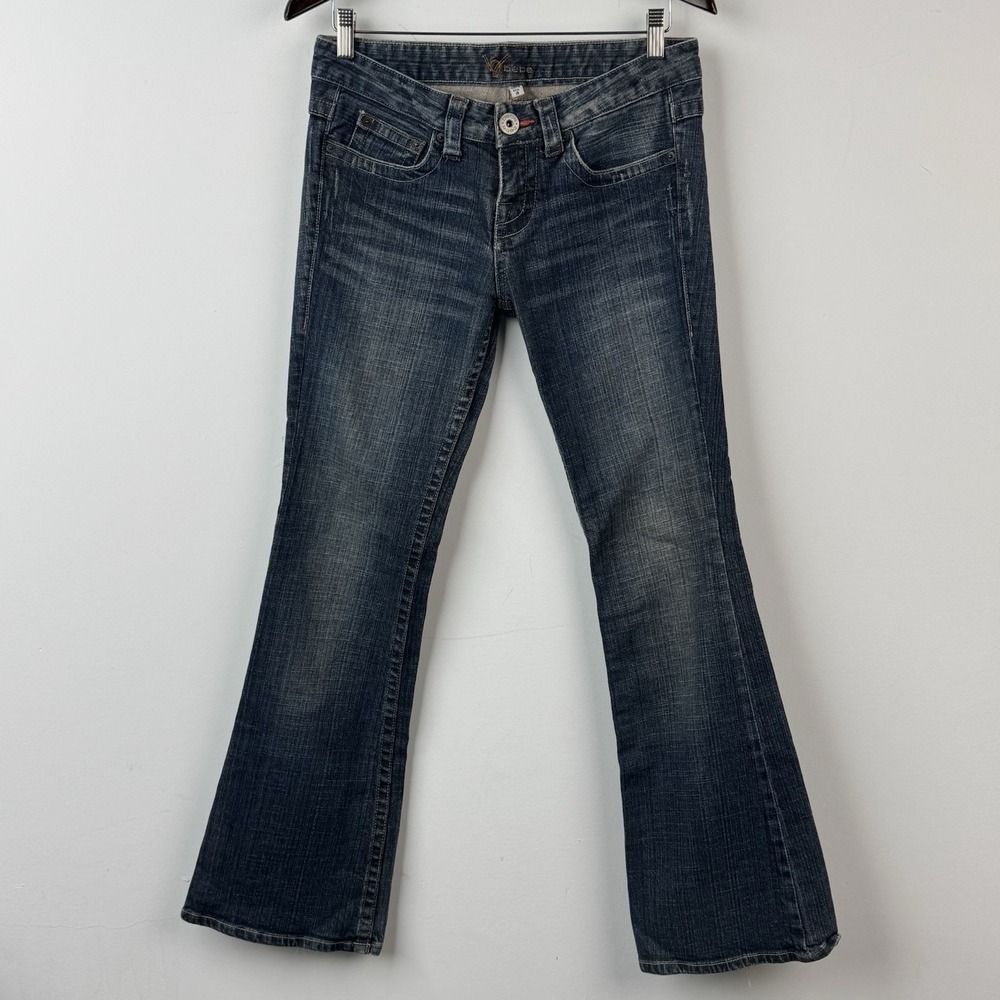Bebe Bootcut Jeans Womens 28 Blue Flare Denim USA Made Bling Rhinestone Glam Y2K